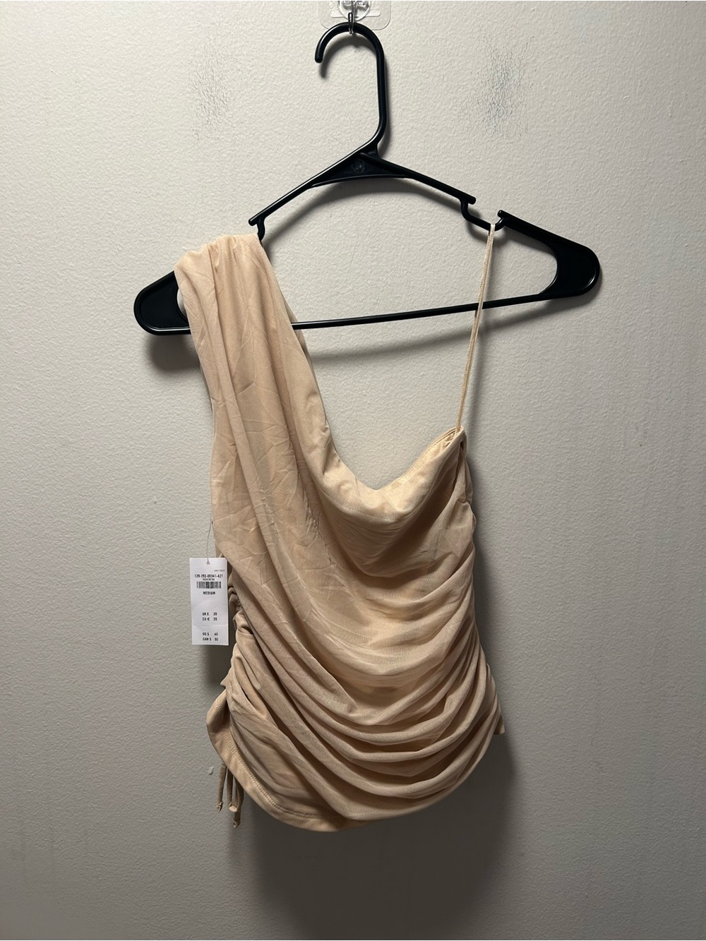 Abercrombie & Fitch One-Shoulder Ruched Satin Tank in Light Beige
